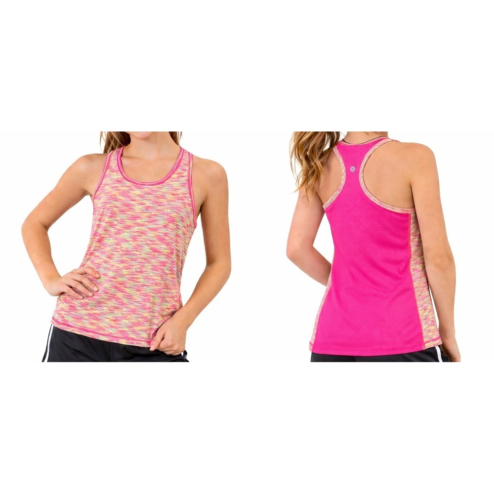 90 Degree by Reflex Tank Top Girls 10 Pink Multi Space Dye Mesh Back Racerback